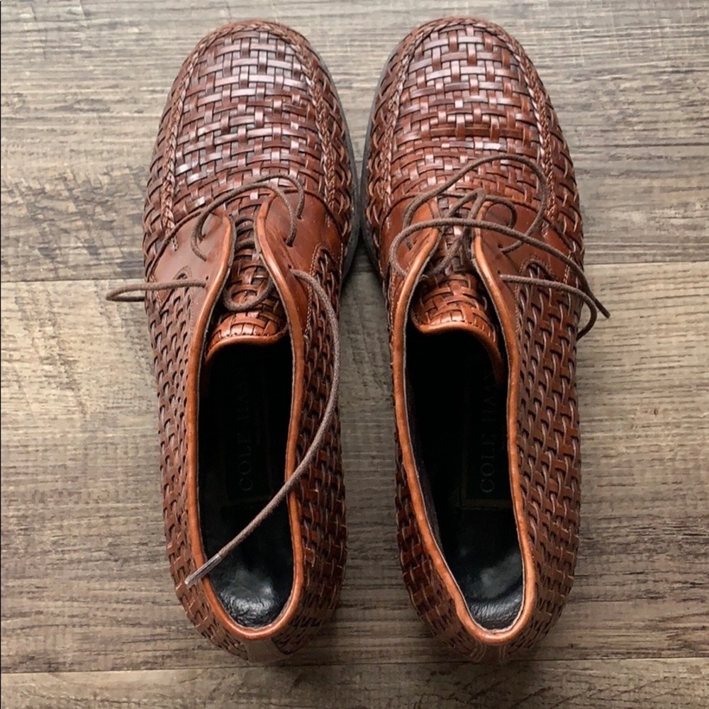 Cole Haan women woven leather ankle flat booties 6.5 AA